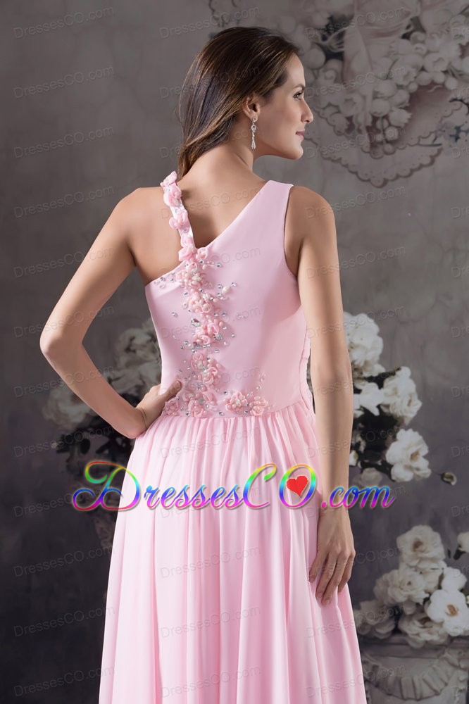 Cute Column Venetian pearl One Shoulder long Prom Dress Pink