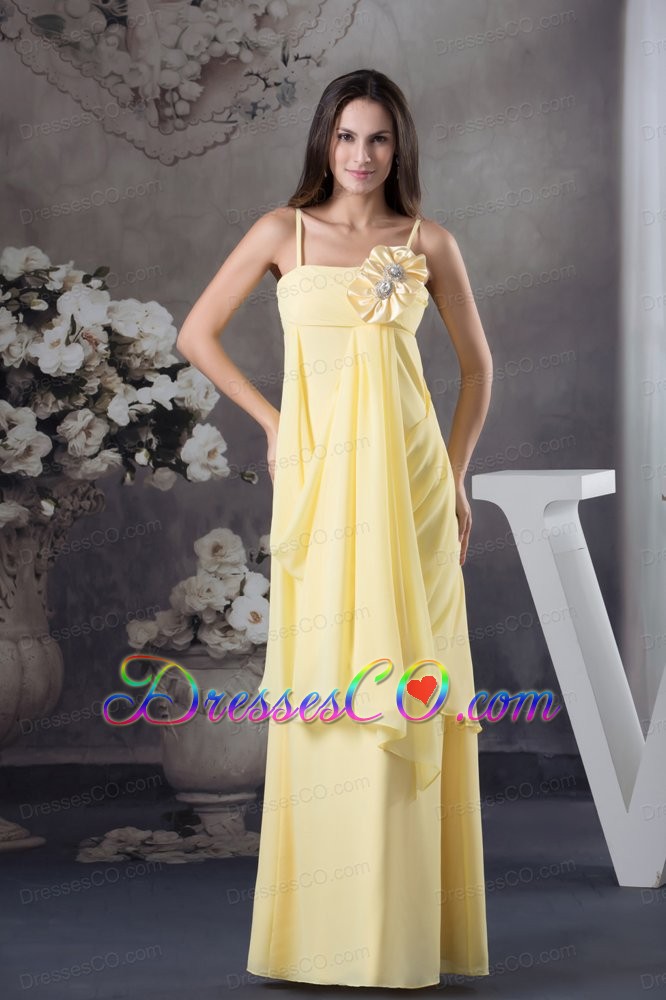 Hand Made Flowers Yellow Empire long Straps Chiffon Prom Dress