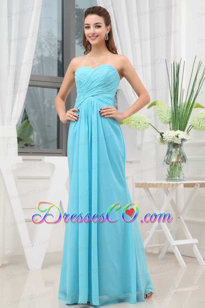 Aqua Blue Ruching Long Empire Prom Dress