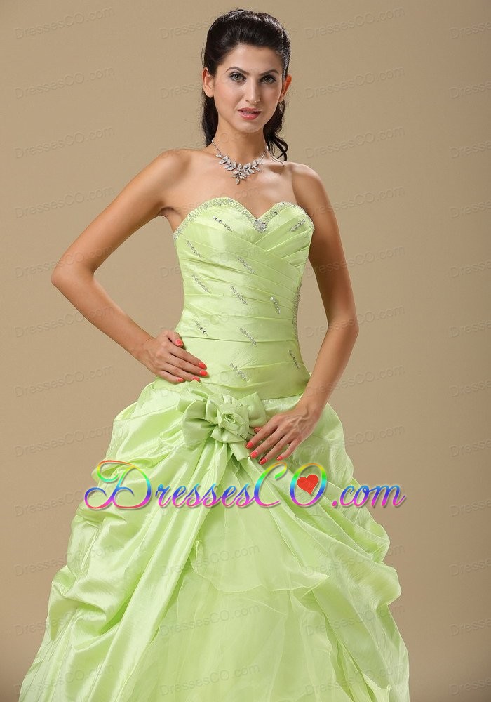 Yellow Green Hand Made Flowers and Ruched Bodice For Quinceanera  Dress