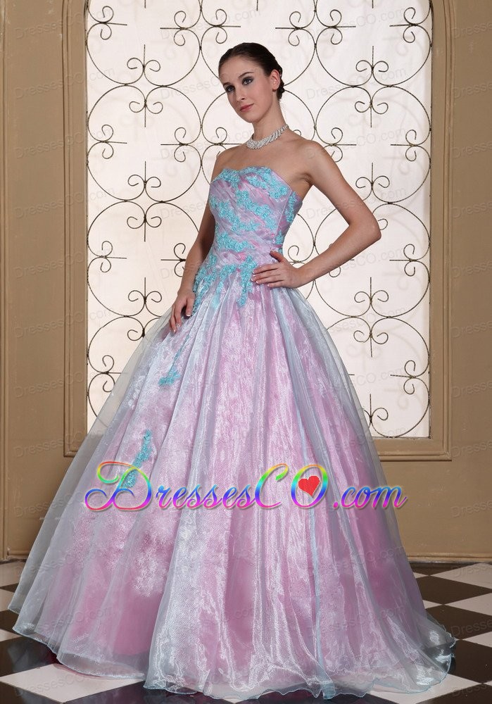 Light Blue Appliques On Organza Strapless Lovely Quinceanera Dress For 2013