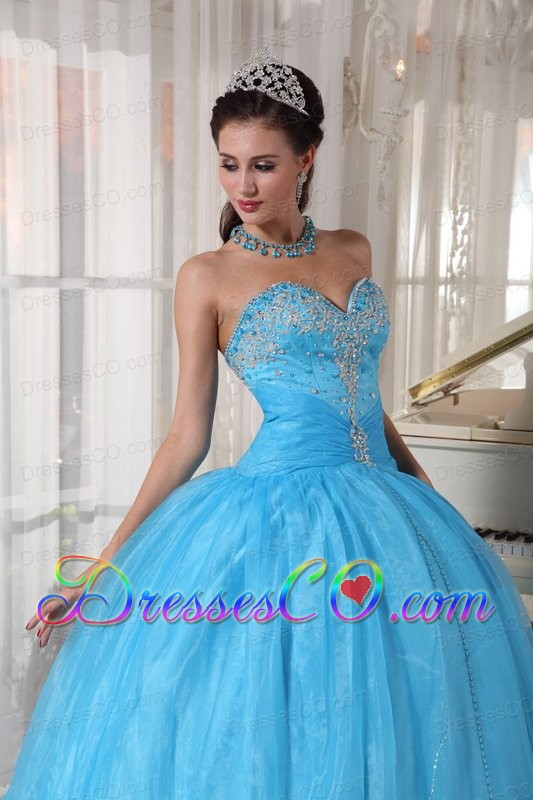 Baby Blue Ball Gown Long Taffeta And Organza Appliques Quinceanera Dress