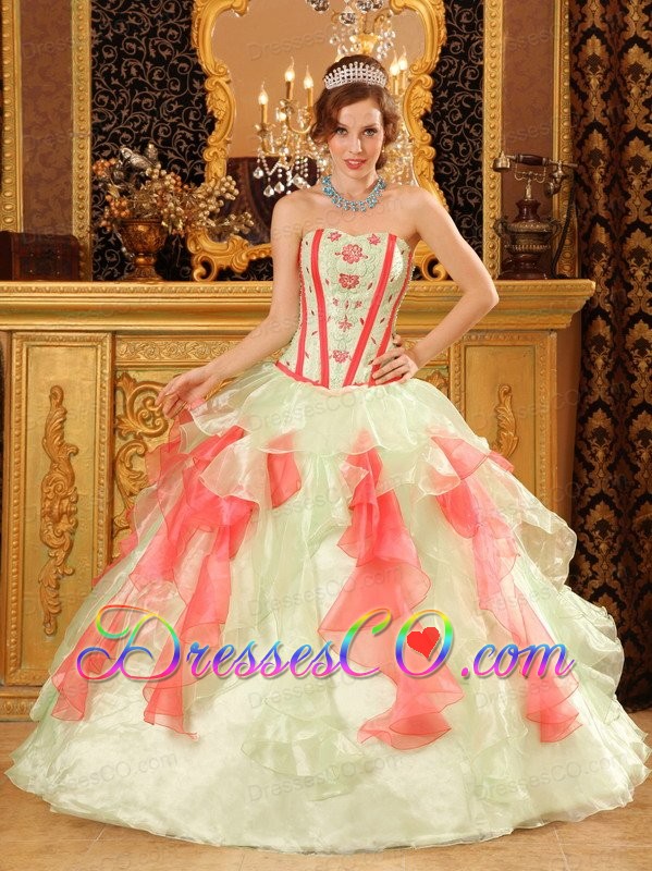 Multi-color Ball Gown Long Organza Appliques Quinceanera Dress