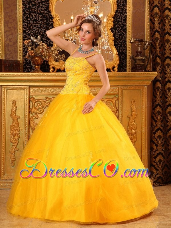 Cheap Ball Gown Spaghetti Straps Long Beading Satin And Organza Orange Quinceanera Dress