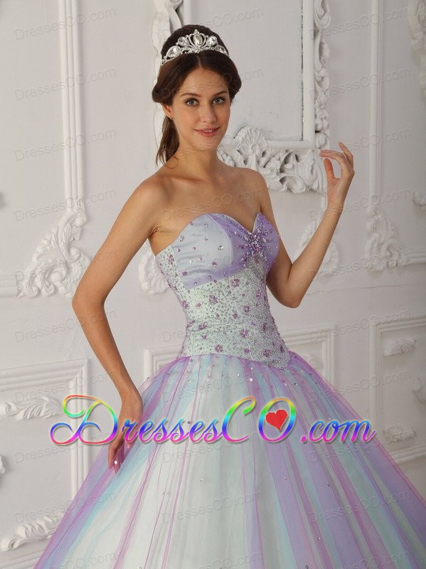 Multi-color A-line / Princess Long Taffeta And Tulle Beading And Sequins Quinceranera Dress