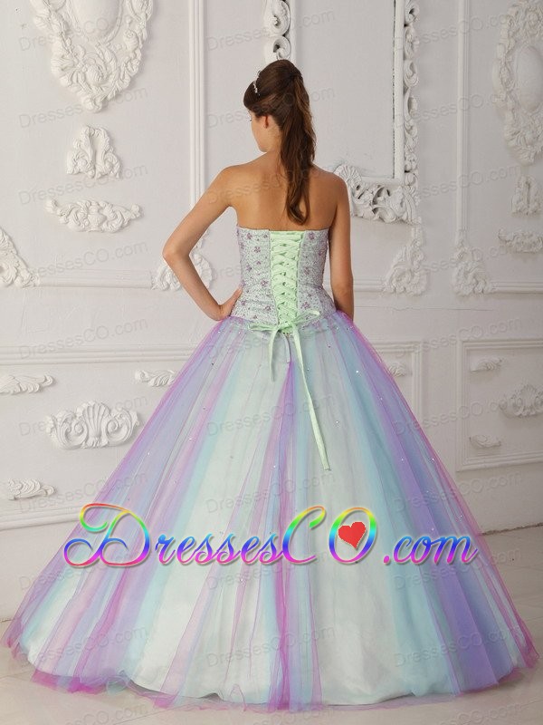 Multi-color A-line / Princess Long Taffeta And Tulle Beading And Sequins Quinceranera Dress