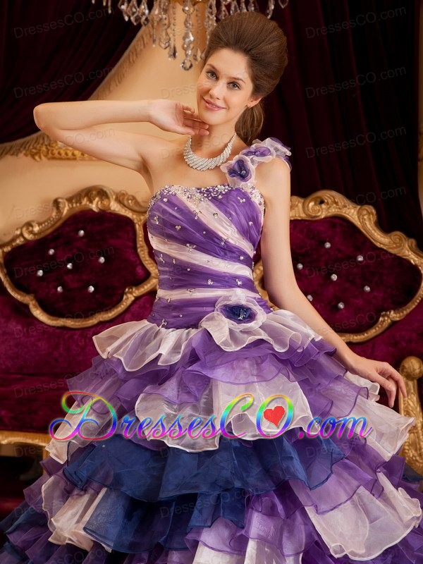 Perfect A-line / Princess One Shoulder Long Ruffles Quinceanera Dress