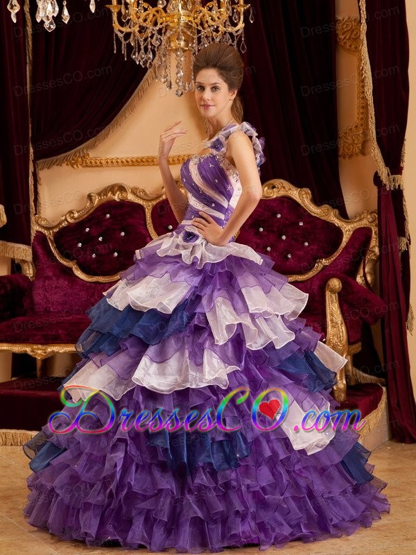 Perfect A-line / Princess One Shoulder Long Ruffles Quinceanera Dress