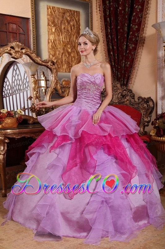 Affordable Ball Gown Long Organza Beading Quinceanera Dress