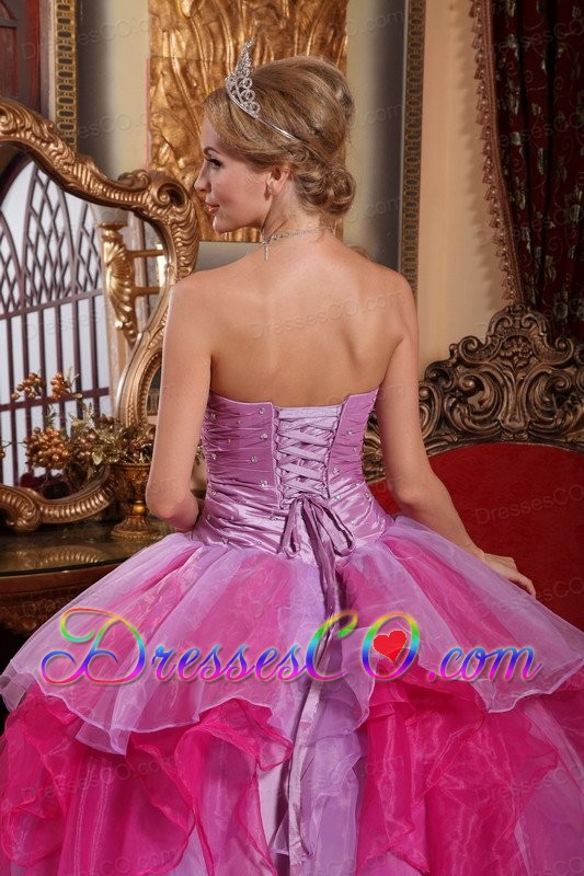 Affordable Ball Gown Long Organza Beading Quinceanera Dress