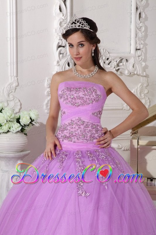 Lavender Ball Gown Strapless Long Taffeta And Tulle Beading Quinceanera Dress