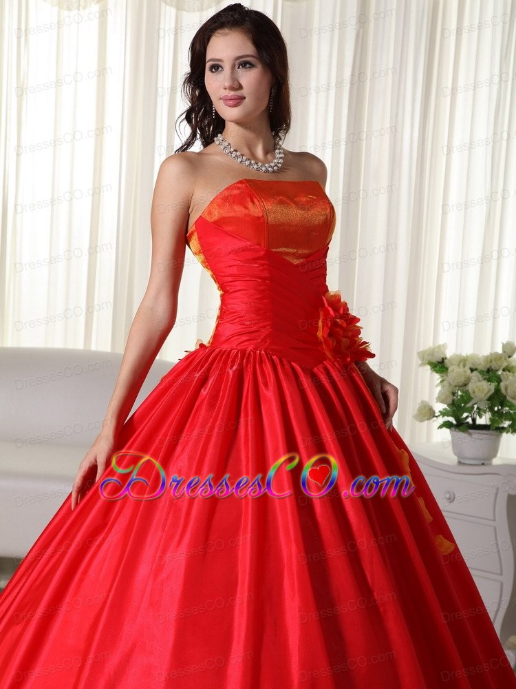 Red Ball Gown Strapless Long Taffeta Ruched Quinceanera Dress
