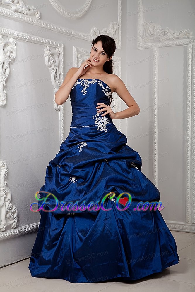 Royal Blue Pick-ups and Appliques Taffeta Quinceanera Dress