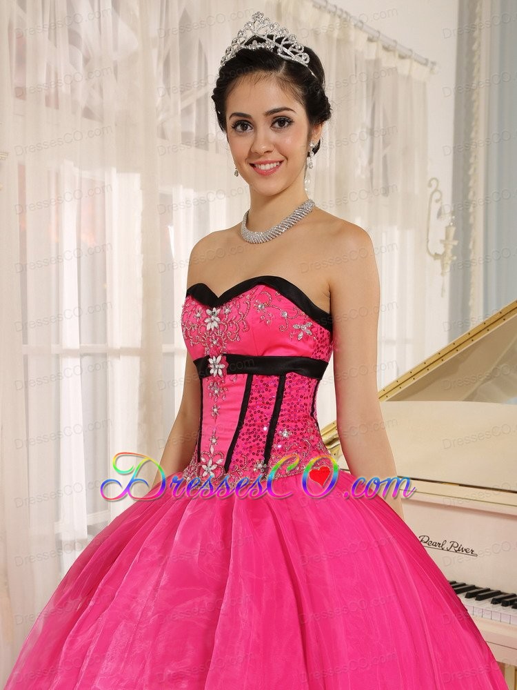 Hot Pink Qunceanera Dress With Beaded Decorate Oganza