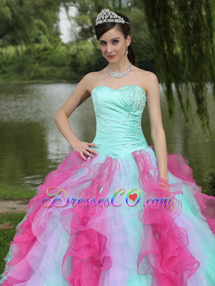 Colorful Quincenaera Dress For Graduation With Beaded Drcorate Ruffle Layers