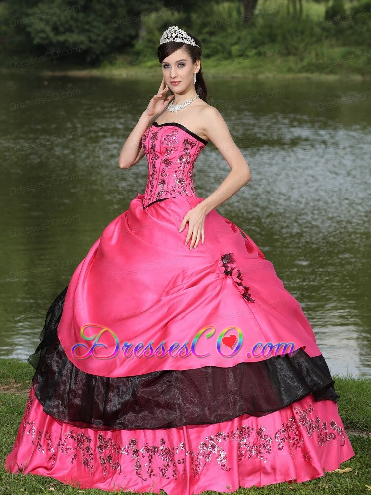 Hot Pink For Quinceanera Dress Hand Made Flowers With Emdroidery
