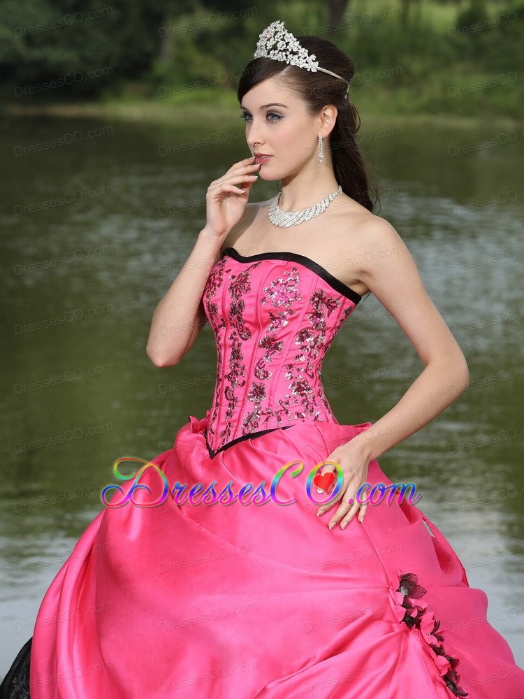Hot Pink For Quinceanera Dress Hand Made Flowers With Emdroidery