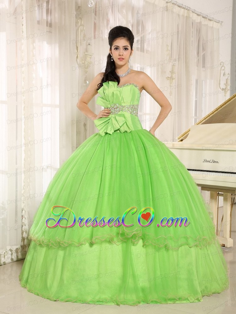 Beaded Bowknot For Spring Green Quinceanera Dress Custom Made