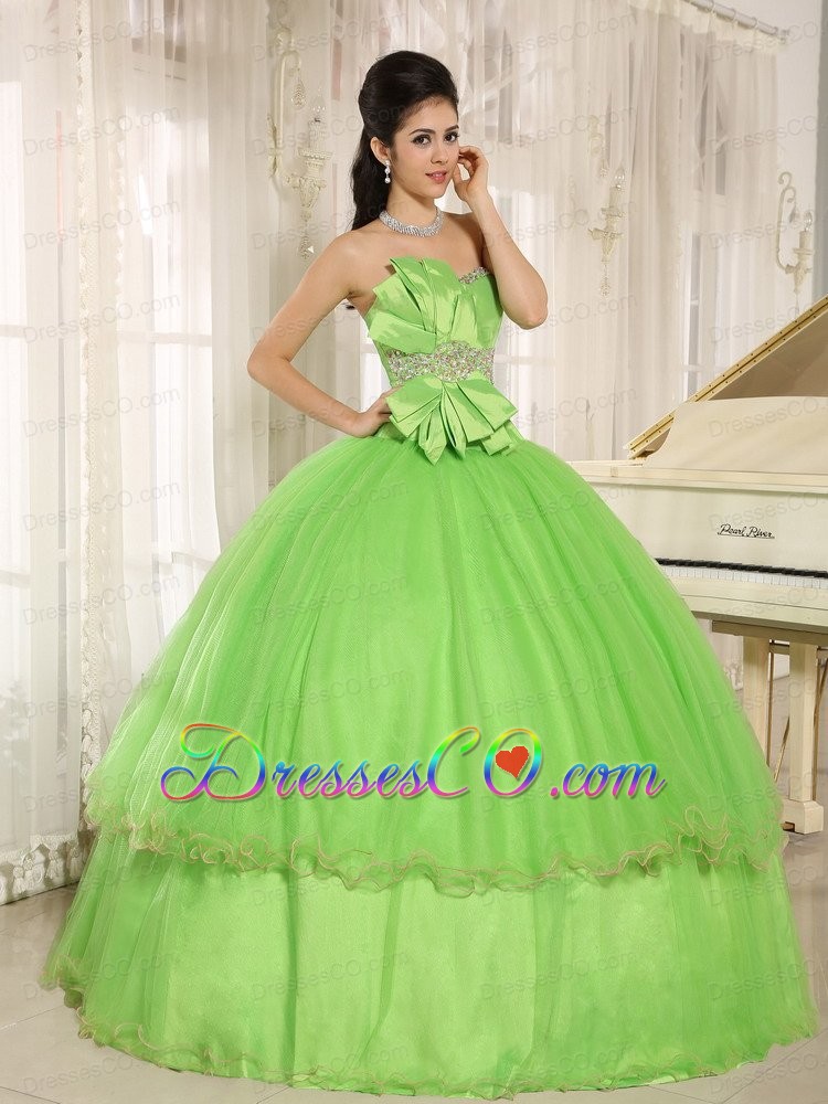 Beaded Bowknot For Spring Green Quinceanera Dress Custom Made