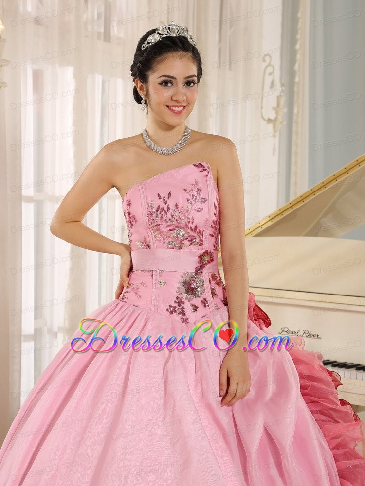 Appliques and Hand Made Flowers Quinceanera Dress