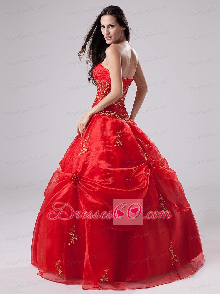 Red Quinceanera Dress With Embroidery and Pick-ups Organza For Custom Made