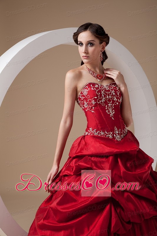Red A-line Long Taffeta Appliques Prom / Evening Dress