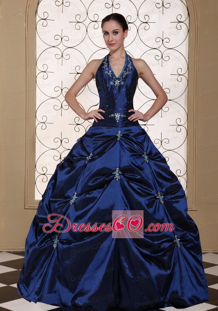 Halter Top Ball Gown Quinceanera Dress Embroidery With Beading