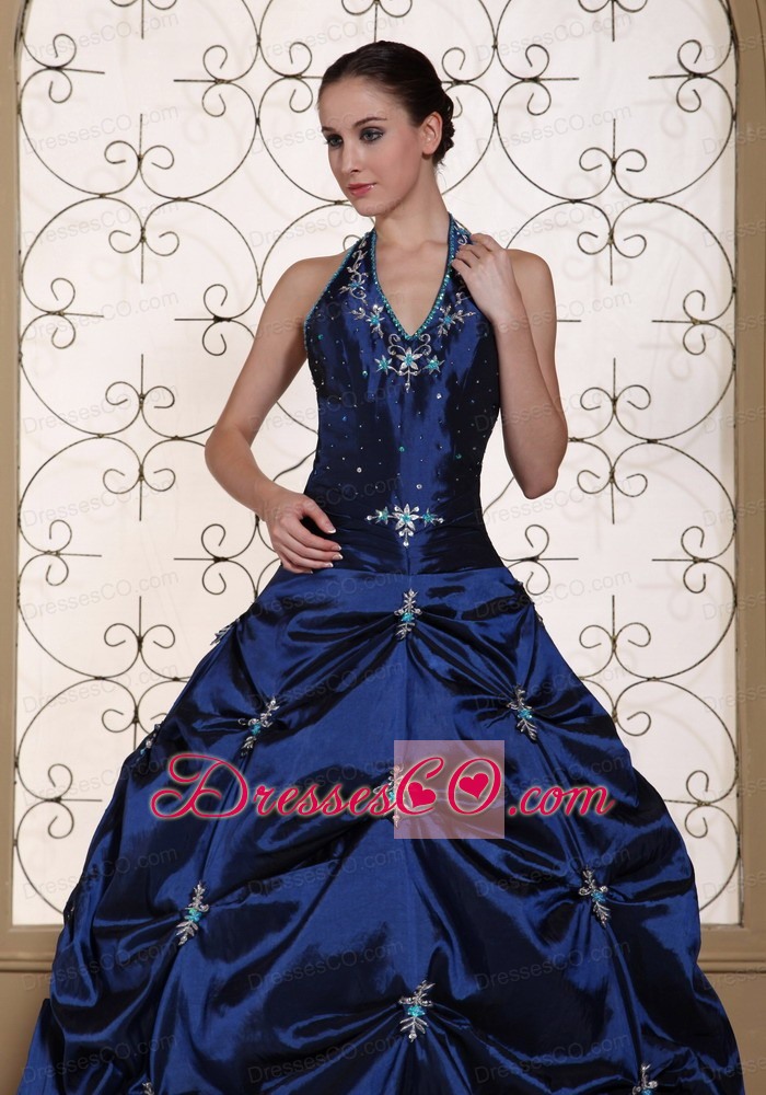 Halter Top Ball Gown Quinceanera Dress Embroidery With Beading
