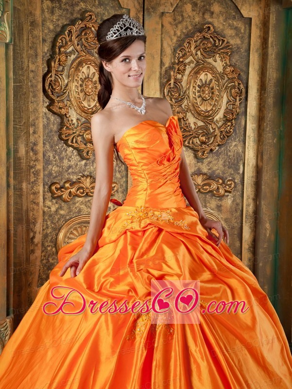 Orange Ball Gown Long Taffeta Appliques Quinceanera Dress
