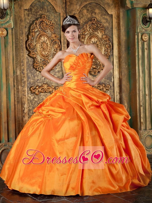 Orange Ball Gown Long Taffeta Appliques Quinceanera Dress