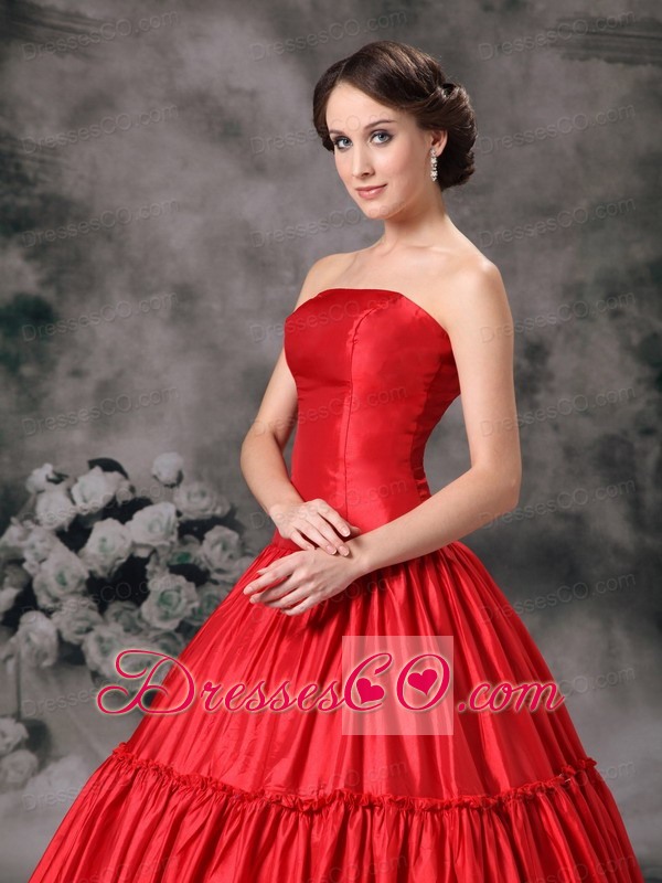 Red Ball Gown Strapless Long Taffeta Ruched Prom / Evening Dress