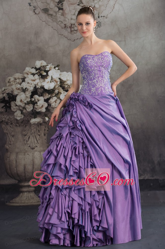 Lavender Ruffles Hand Made Flowers Embroidery Quinceanera Dress