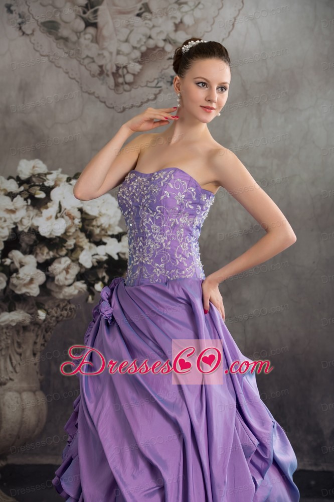 Lavender Ruffles Hand Made Flowers Embroidery Quinceanera Dress