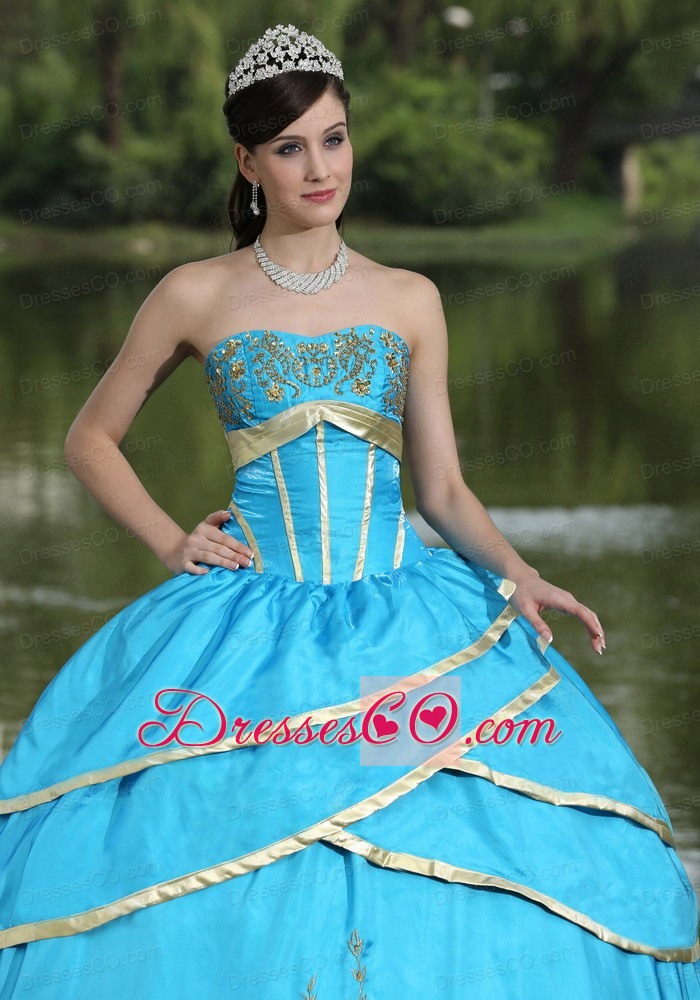 Taffeta and Satin Embroidery Blue Quinceanera Gowns Designer