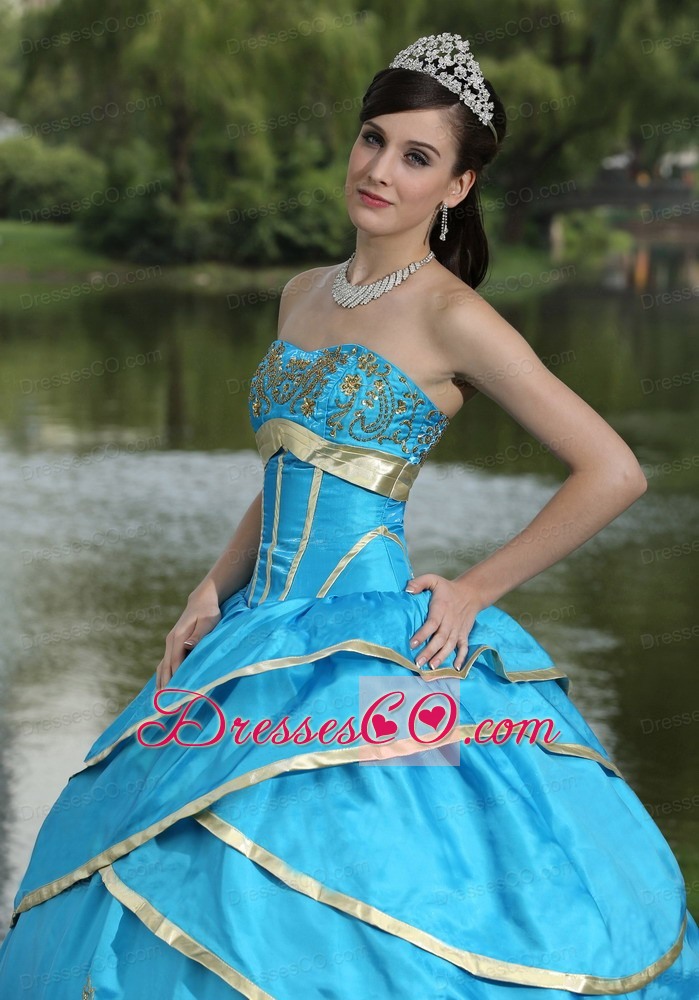 Taffeta and Satin Embroidery Blue Quinceanera Gowns Designer