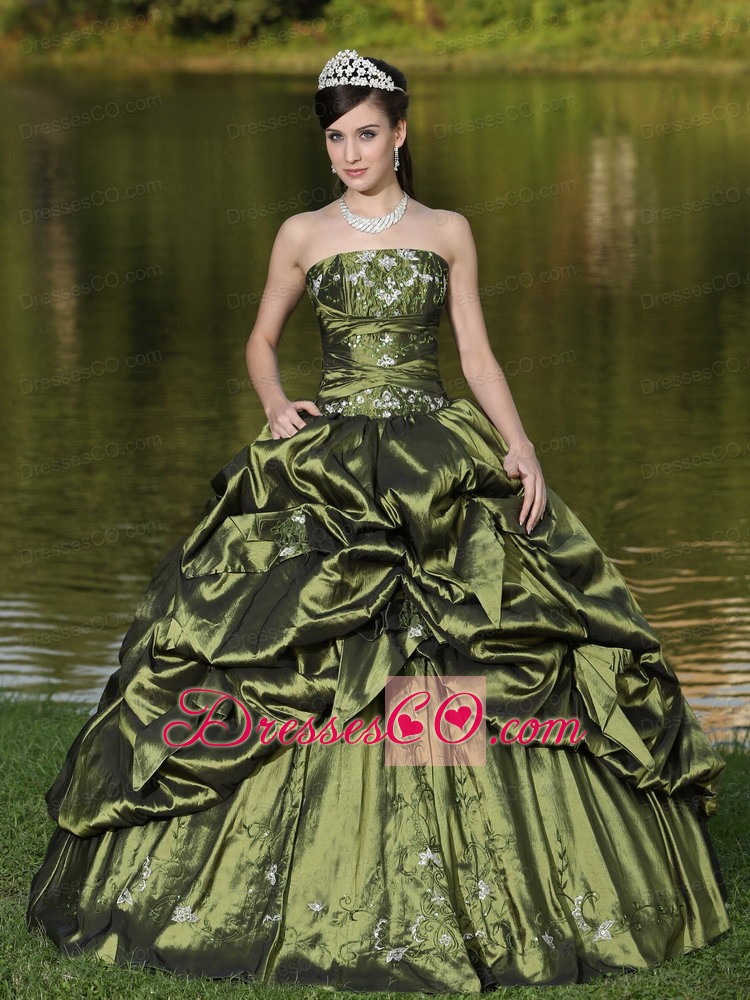 Custom Size Strapless Quinceanera Dress Beaded Decorate With Olive Green