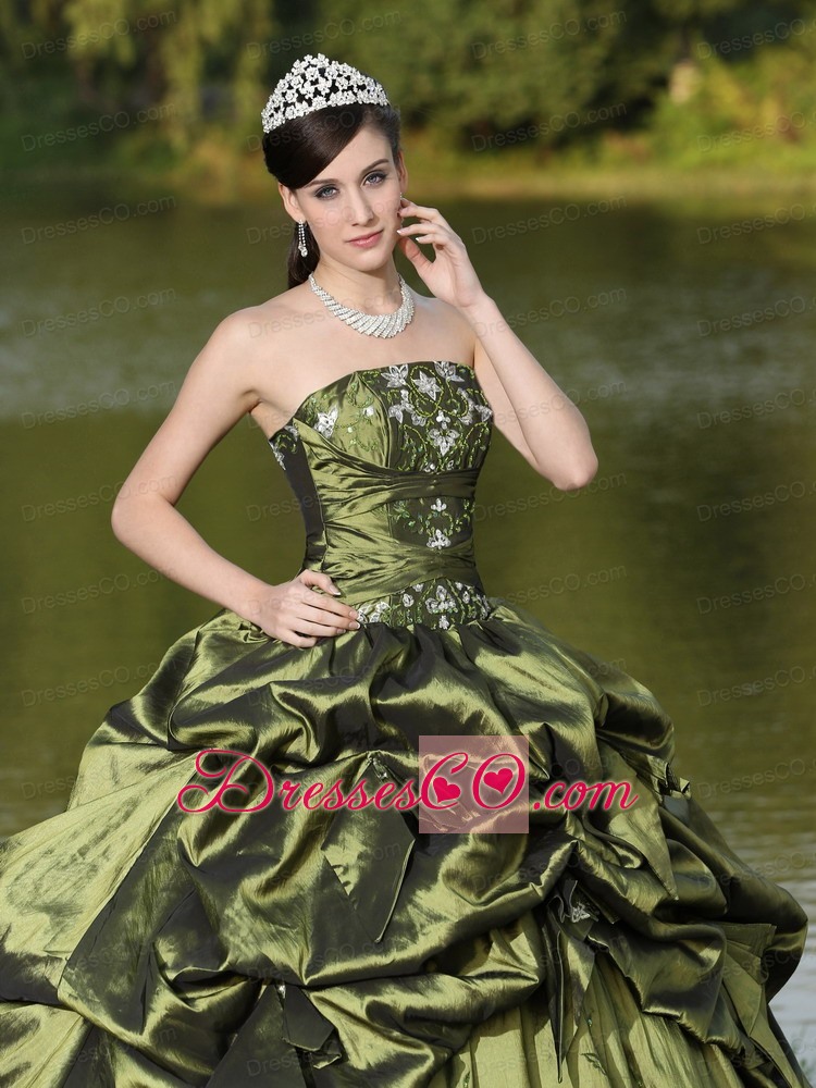 Custom Size Strapless Quinceanera Dress Beaded Decorate With Olive Green