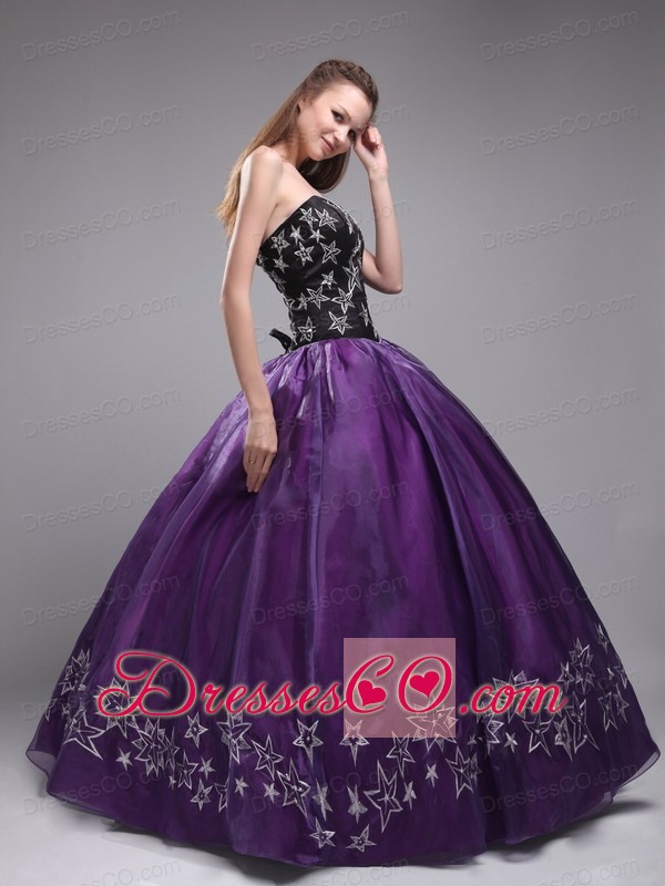 Eggplant Purple Ball Gown Long Organza Embroidery Quinceanera Dress