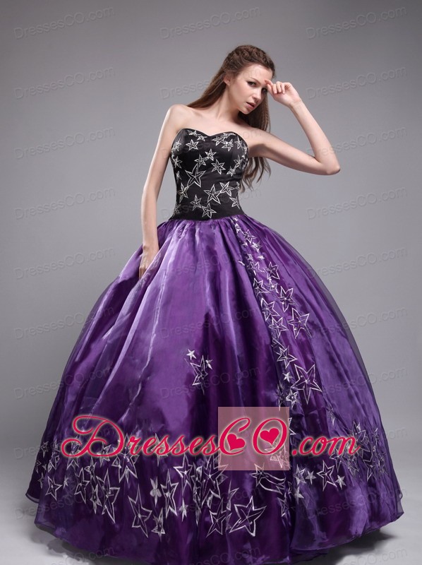 Eggplant Purple Ball Gown Long Organza Embroidery Quinceanera Dress