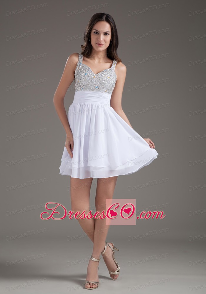 Perfect A-Line Straps Short White Prom Dress with Beading