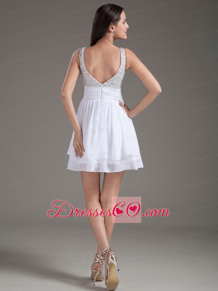 Perfect A-Line Straps Short White Prom Dress with Beading