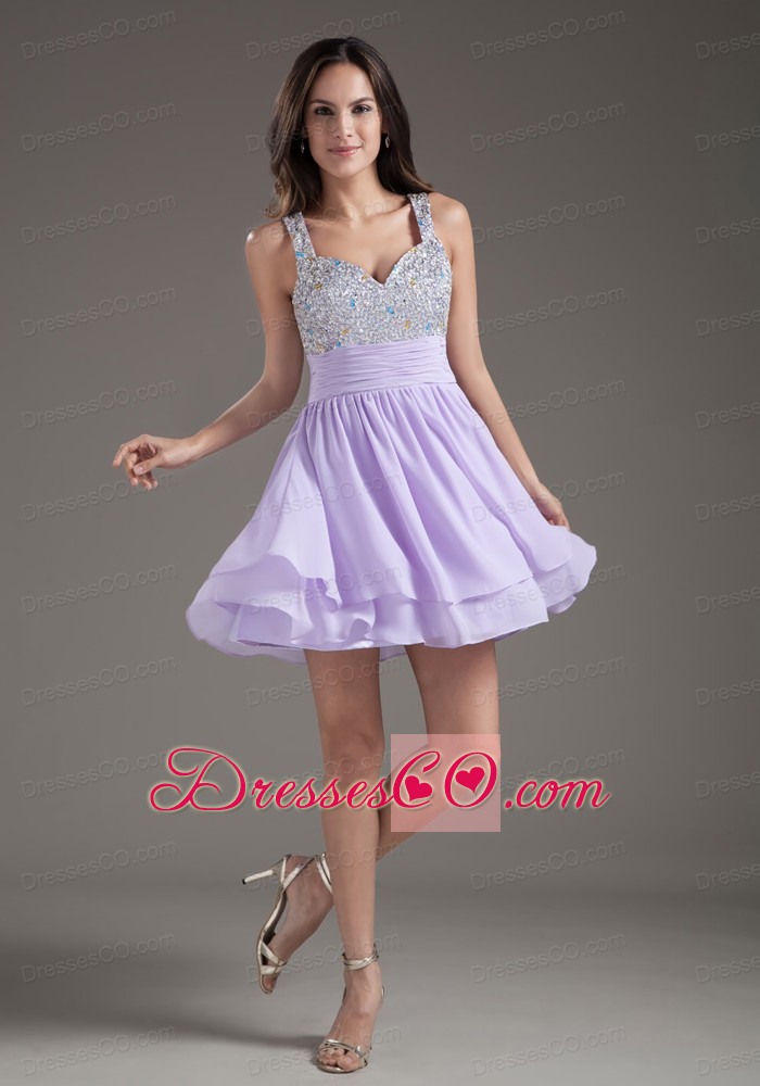 Perfect A-Line Straps Short Lilac Prom Dress with Beading