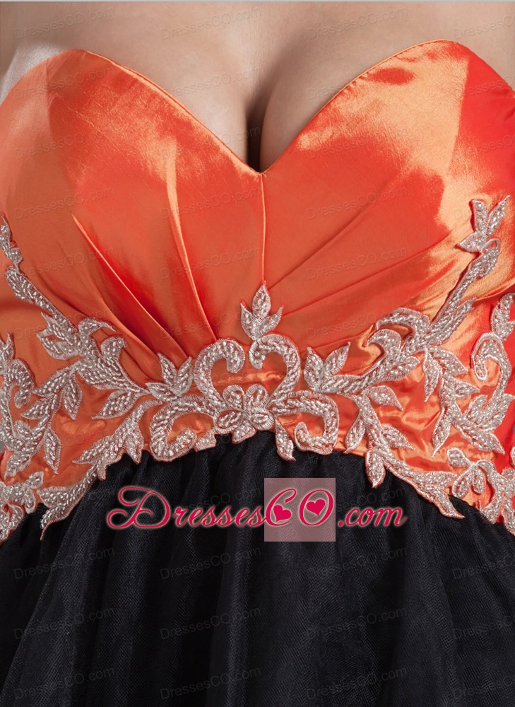 Orange Red And Black A-line Mini-length Organza Appliques Prom Dress