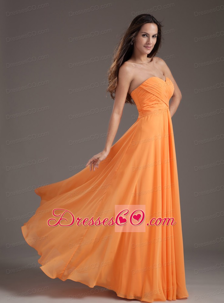 Orange Ruching Empire Long Prom Dress
