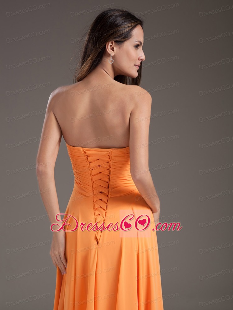 Orange Ruching Empire Long Prom Dress