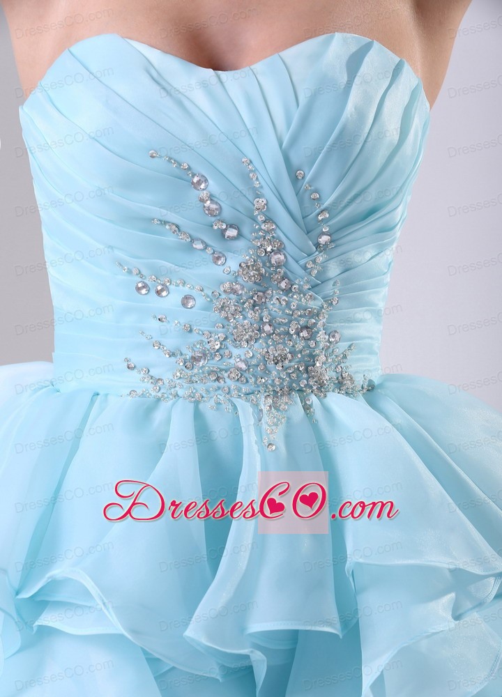 Stylish Aque Blue Ruffles Ruched Bodice and Beading Prom Cocktail Dress In 2013