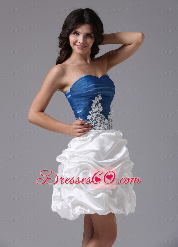 Blue and White With Appliques and Pick-ups For Prom Dress