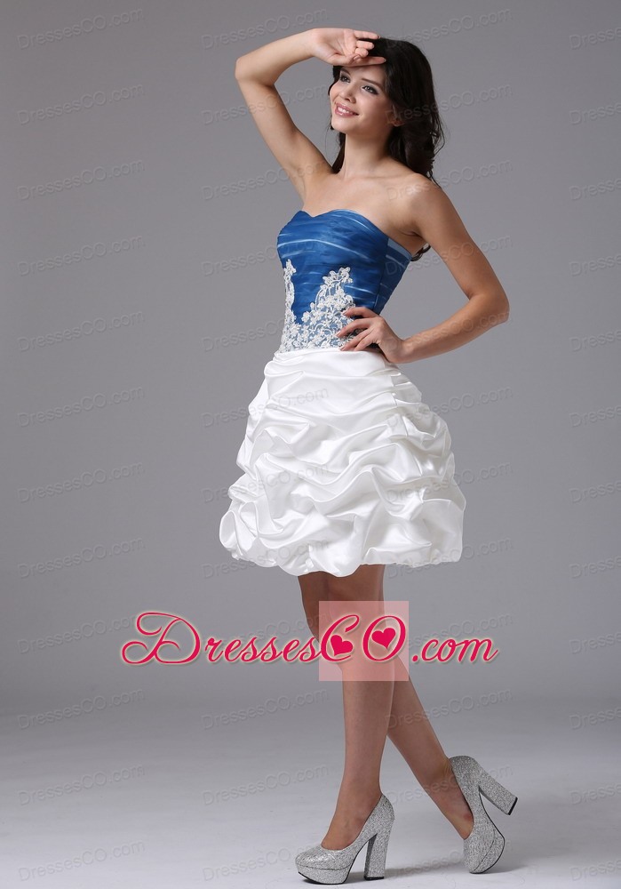 Blue and White With Appliques and Pick-ups For Prom Dress