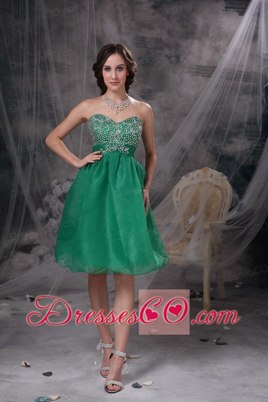 Sweet Green A-line Prom / Homecoming Dress Organza Beading Knee-length