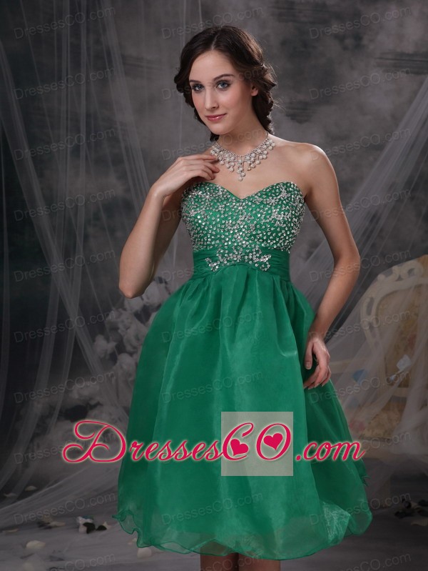 Sweet Green A-line Prom / Homecoming Dress Organza Beading Knee-length